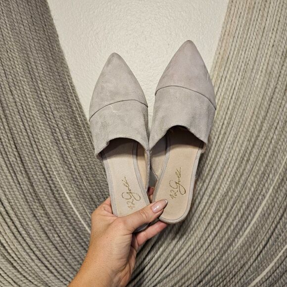 42 Gold Gray Suede Pointed Mules Sz 6 - Picture 5 of 7